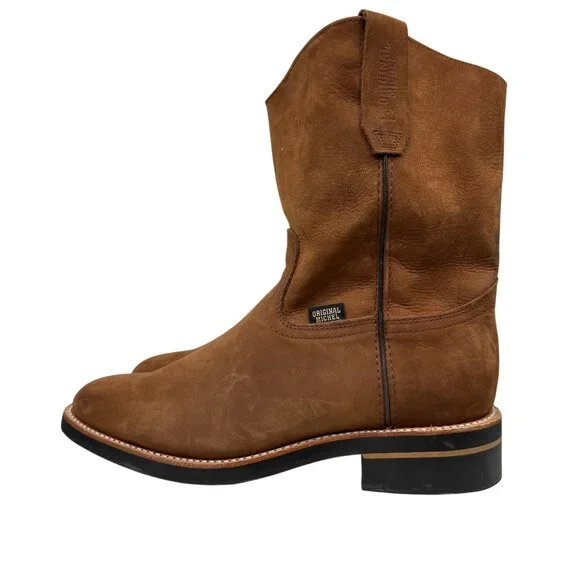 Original Michel Mid Calf Cognac Nubuck Leather Boots Made in Mexico Men's sz 10